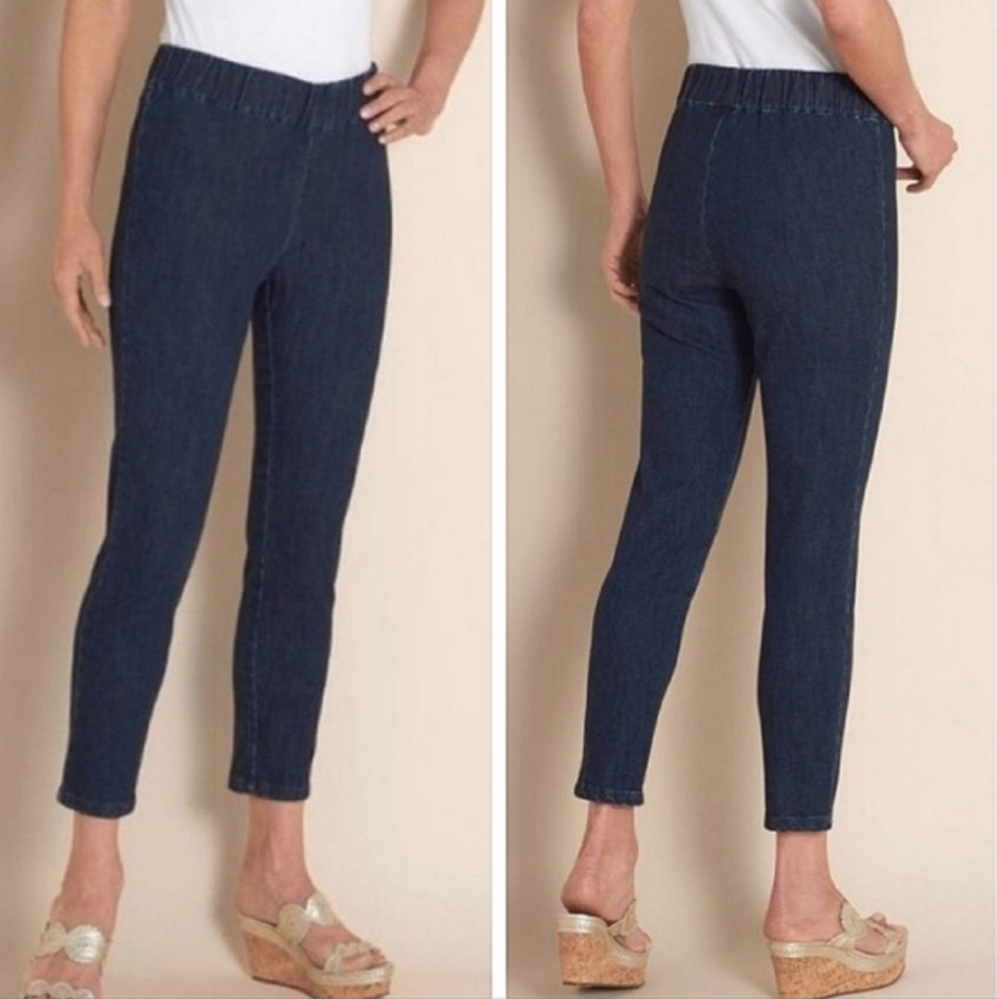 SOFT SURROUNDINGS METRO CROP DENIM LEGGINGS PULL ON PANTS MEDIUM PETITE - Picture 10 of 10